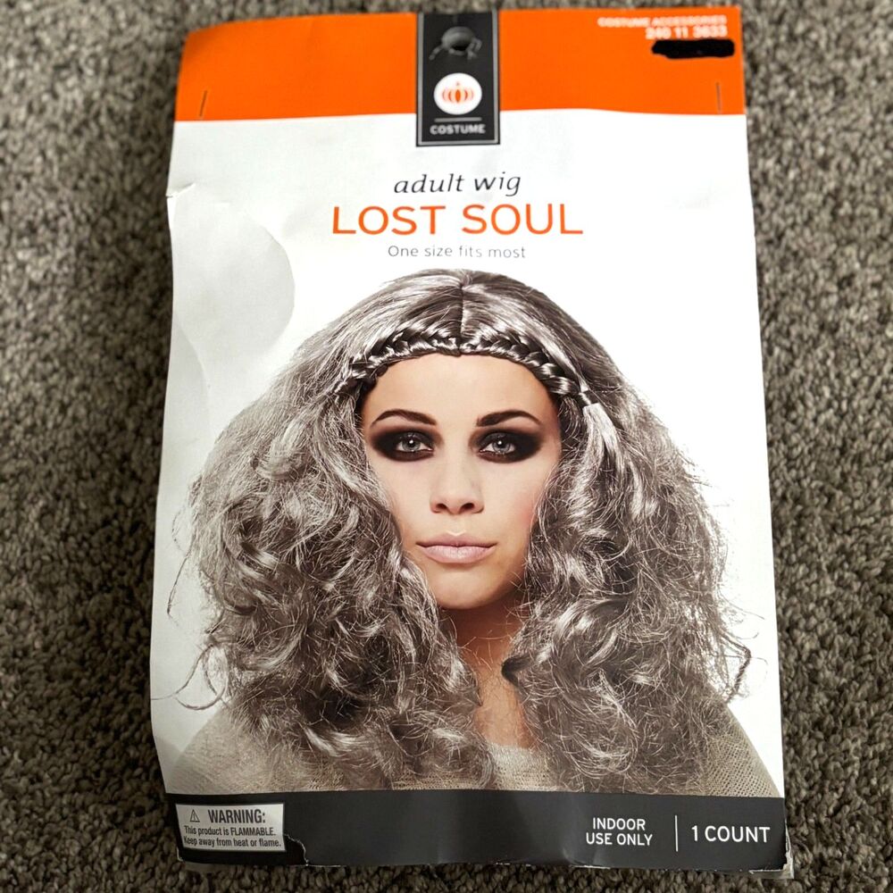 Lost Soul Adult Wig Gray Curly Braided Halloween Witch Ghost Costume One Size